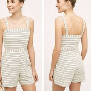 Anthropologie Paper Crown Lexington Romper - Size S - Gray & White Stripes